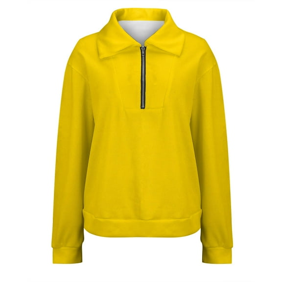 ManxiVoo Women's Stand Collar Half Zip Sleeveless Sweatshirt Casual Pullover Top for Everyday Outfits L Size Yellow