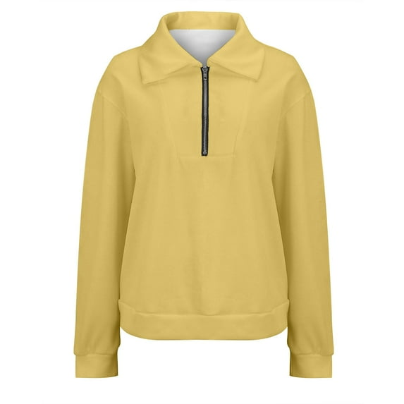 ManxiVoo Women's Stand Collar Half Zip Sleeveless Sweatshirt Casual Pullover Top for Everyday Outfits XL Size Light Yellow