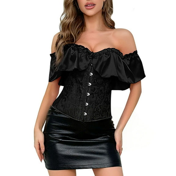ManxiVoo Women's Strapless Bustier Top Corset Style with Butterfly Sleeve Elegant Retro Design for Special Occasions L Size Black