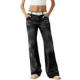 thumbnail image 1 of ManxiVoo Women's Streetwear Fashion Loose Fit Denim Jeans with Washed Flare and Patchwork Details for Slimming Effect and Casual Trendy Style XL Size Black, 1 of 4