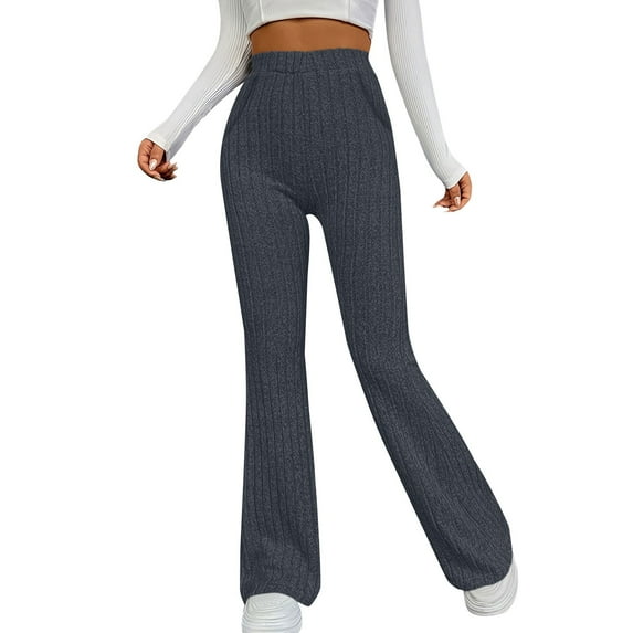 ManxiVoo Women's Stretch Slim Fit Flare Pants Sports Leisure Solid Color Brushed Texture Striped Pocket Casual Trousers M Size Dark Gray