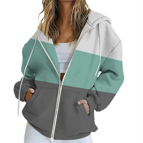 ManxiVoo Women's Striped Hooded Zipper Sweatshirt Oversized Pocket Fall Casual Jacket Comfortable Long Sleeve Lounge Wear Street Style XL Size Green