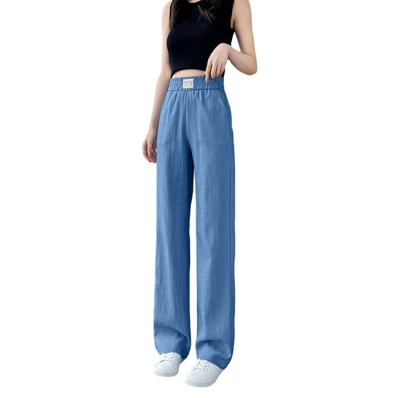 ManxiVoo Women's Tencel Denim Wide Leg Pants High Waisted Soft Lightweight Straight Loose Fit Jeans S Size Sky Blue