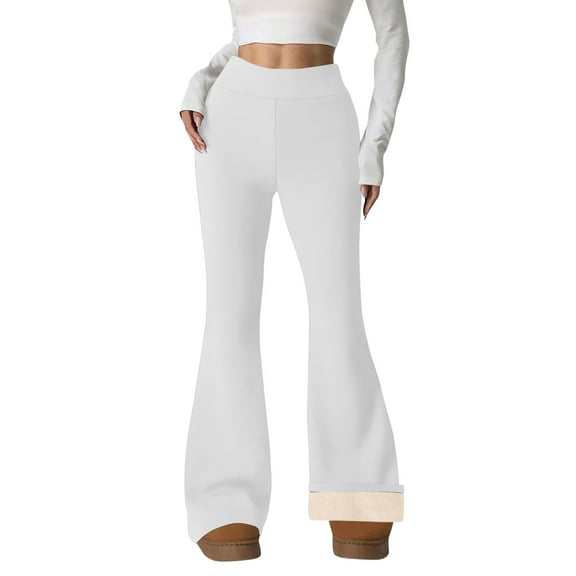 ManxiVoo Women's Thermal Lined Flare Leggings for Winter Warm High Waisted Yoga Pants Soft Stretchy Comfortable Cold Weather Wear M Size White