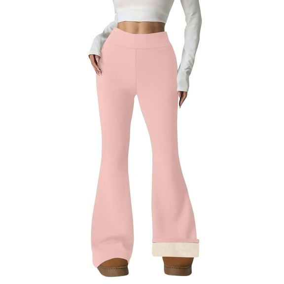 ManxiVoo Women's Thermal Lined Flare Leggings for Winter Warm High Waisted Yoga Pants Soft Stretchy Comfortable Cold Weather Wear S Size Light Pink