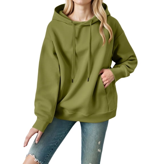ManxiVoo Women's Thick Sleeve Hooded Sweater Coat Style Top for Autumn and Winter New Comfort Wear XL Size Green