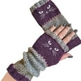 thumbnail image 1 of ManxiVoo Women‘s Touchscreen Knit Gloves with Cat Embroidery Design Casual Warm Fingerless Mitts for Driving and Daily Use Purple, 1 of 9