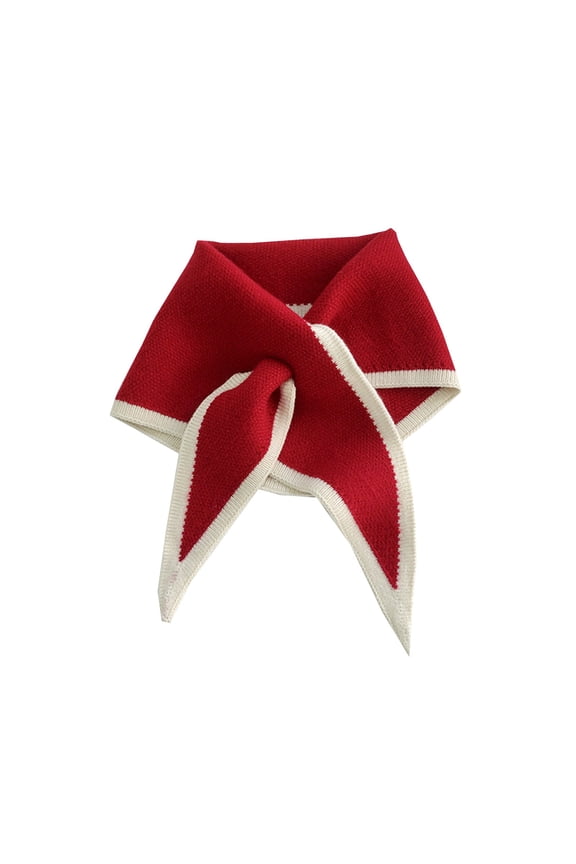 Women's Triangle Knit Scarf Soft Winter Neck Warmer Cross Front Design Lightweight Comfortable for Outdoor Activities Red