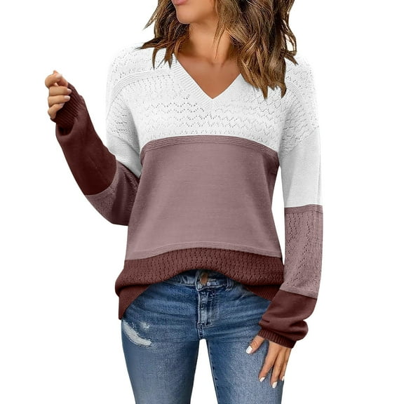 ManxiVoo Women's V Neck Lightweight Crochet Knit Pullover Long Sleeve Ribbed Casual Sweater Fall Fashion Top XL Size Brown