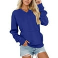 thumbnail image 1 of ManxiVoo Women's V Neck Pocket Sweatshirt Oversized Soft Comfortable Fall Winter Fleece Lined Top No Hood Casual Wear M Size Blue, 1 of 4