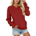 thumbnail image 1 of ManxiVoo Women's V Neck Pocket Sweatshirt Oversized Soft Comfortable Fall Winter Fleece Lined Top No Hood Casual Wear S Size Red, 1 of 4