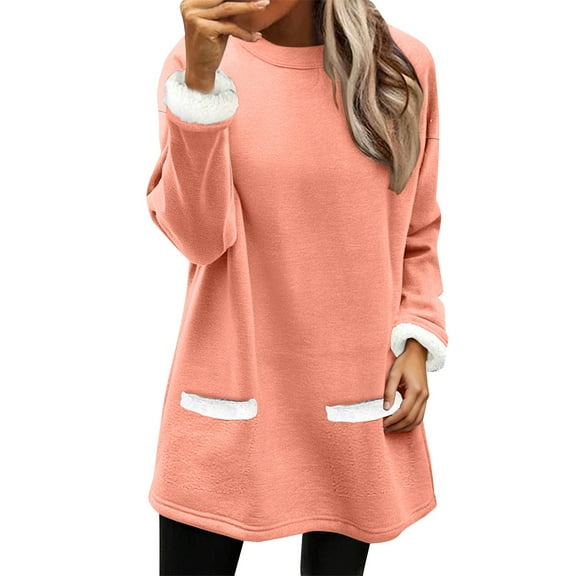 ManxiVoo Women's Warm Lined Crewneck Long Sleeve Shirt Casual Comfort Fit Relaxed Thermal Style Top XXL Size Orange