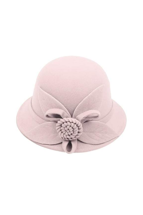 Women's Winter Cloche Hat with Floral Detail Warm Wool Blend Fisherman Style Hat M Size