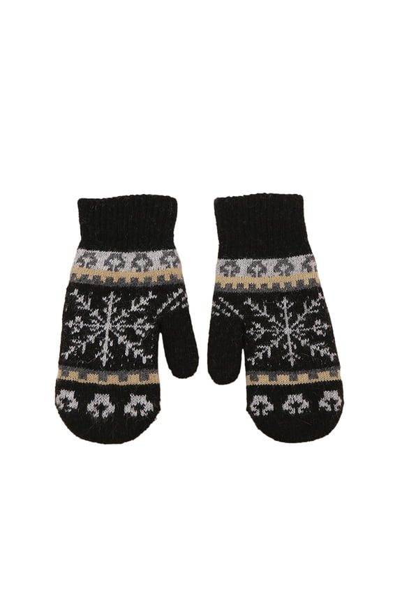 Women's Winter Knit Gloves with Upgraded Lining Full Fingers Warm Thermal Snowflake Design for Daily Use Black