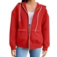 thumbnail image 1 of ManxiVoo Women's Zip Front Hooded Sweatshirt Oversized Pullover Jacket Athletic Training Wear Comfortable Casual Style L Size Red, 1 of 6