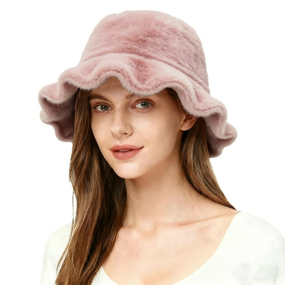 ManxiVoo Womens Autumn Winter High End Fisherman Bucket Hats Featuring Ruffled Brim Design for Outdoor Sun Shade and Warmth in Style Pink
