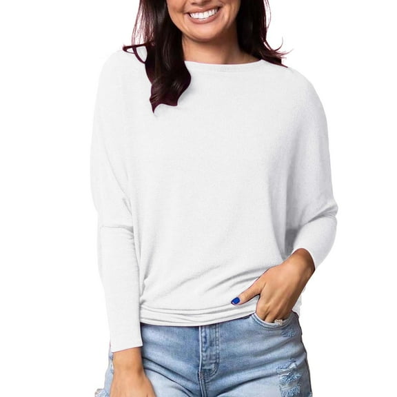ManxiVoo Womens Batwing Sleeve Long Sleeve Tshirt Oversized Casual Tunic Top Crewneck Loose Fit Blouse for Relaxed Fall Outfits and Easy Comfort XXXL Size White