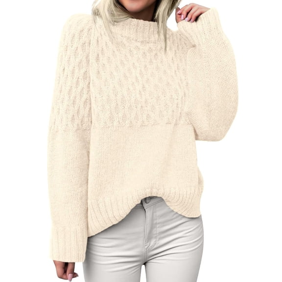 ManxiVoo Womens Cable Knit Sweater Oversized Cozy Pullover Long Sleeve Top Chunky Ribbed Design for Fall Winter Relaxed Fit S Size Beige