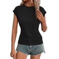 thumbnail image 1 of ManxiVoo Womens Cap Sleeve Crewneck Top in Breathable Fabric for Trendy Summer Looks and Casual Beach Outings XXL Size Black, 1 of 8