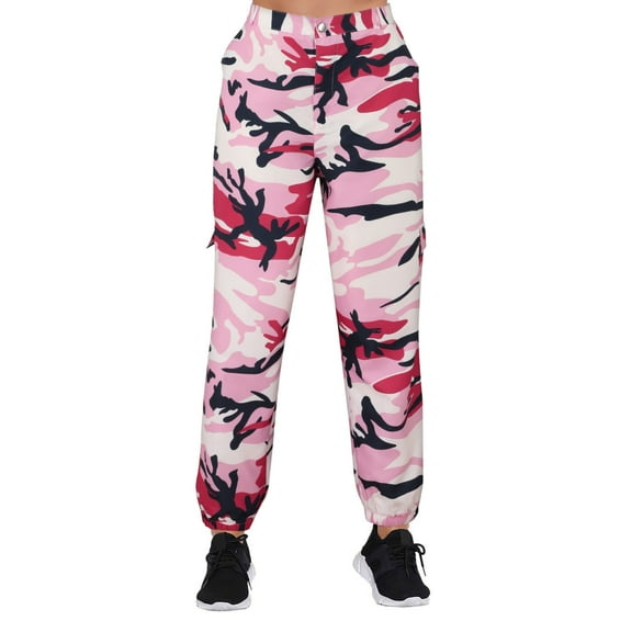 ManxiVoo Womens Cargo Pants Elastic Waist Joggers Casual Outdoor Trousers with Multiple Pockets Comfortable Utility Harem Pants for Daily Street Wear S Size Pink