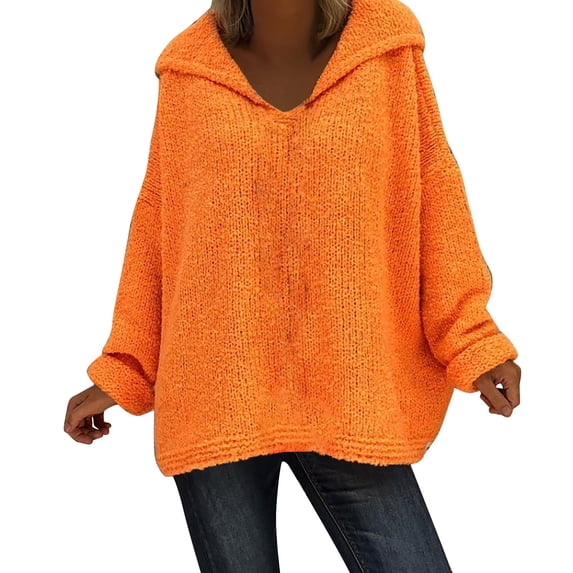 ManxiVoo Womens Casual Knitted Pullover Top with Hood Comfortable Loose Fit Sweater for Everyday Fall Fashion 2025 S Size Orange