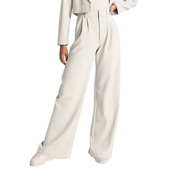 ManxiVoo Womens Casual Wide Leg Dress Pants High Waist Tailored Trousers with Pockets Comfortable Office Work Formal Wear Straight Cut Comfort Fit S Size Bronze