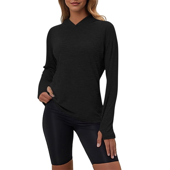 ManxiVoo Womens Fall Workout Hooded Top with Thumb Holes for Yoga Training Running and Gym Activities L Size Black