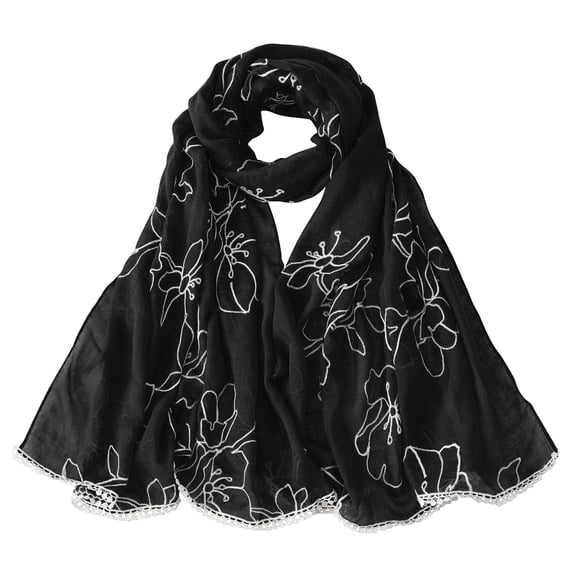 ManxiVoo Womens Fashion Cotton Linen Scarf with Printed Design for Lightweight Comfort and Versatile Daily Wear Black