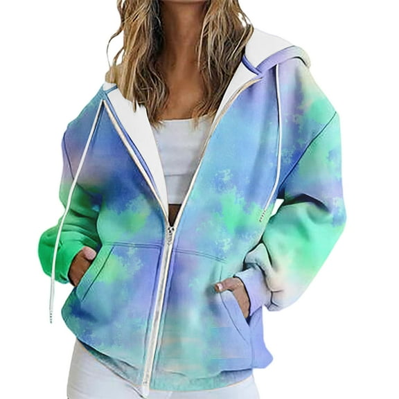 ManxiVoo Womens Full Zip Graphic Print Hooded Sweatshirt with Pockets Long Sleeve Casual Comfort Streetwear Jacket XL Size Mint Green