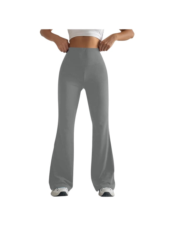 Womens High Waist Flared Leggings Solid Color Yoga Pants for Workout and Active Wear Stretchable Comfort Trousers XXL Size Grey