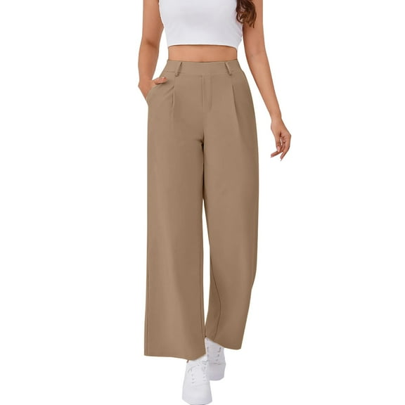 ManxiVoo Womens High Waist Wide Leg Pull On Work Pants Stretchy Comfort Slacks for Outdoor M Size Brown
