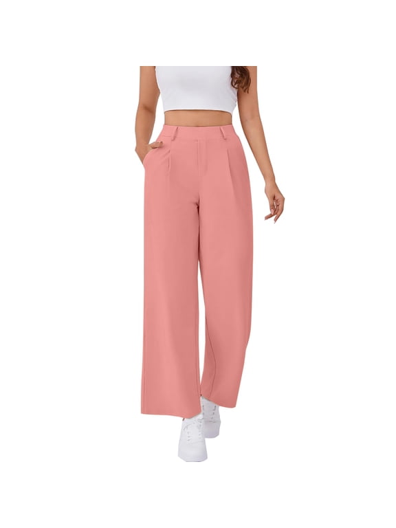 Womens High Waist Wide Leg Pull On Work Pants Stretchy Comfort Slacks for Outdoor XS Size Pink