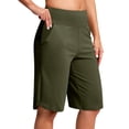 thumbnail image 1 of ManxiVoo Womens High Waist Wide Leg Yoga Shorts with Pockets for Athletic Outdoor Wear L Size Green, 1 of 4