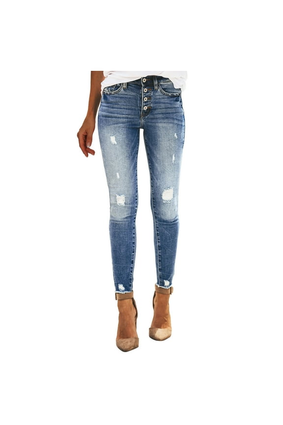 Womens High Waisted Jeans Straight Leg Boyfriend Denim Pants Destroyed Ripped Destroyed Ankle Frayed Hem Stretchy Comfort Daily Casual Wear XXL Size