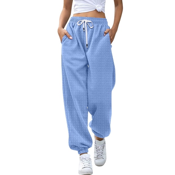 ManxiVoo Womens High Waisted Wide Leg Joggers with Pockets Comfortable Workout Trousers XXL Size Sky Blue