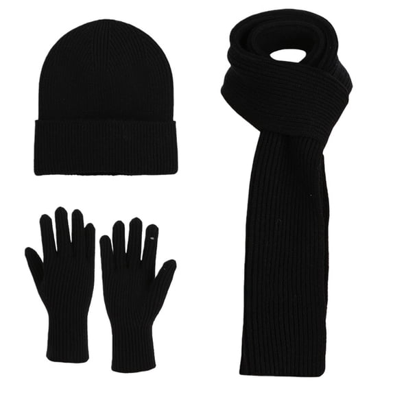 ManxiVoo Womens Knit Hat Long Scarf And Gloves Set Soft Warm Winter Accessories Matching Set For Casual Outfit And Travel Black