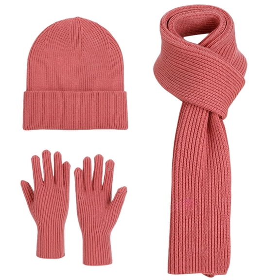 ManxiVoo Womens Knit Hat Long Scarf And Gloves Set Soft Warm Winter Accessories Matching Set For Casual Outfit And Travel Hot Pink