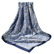ManxiVoo Womens Lightweight Satin Square Scarf Floral Design Fashion Accessory for Spring Summer Season Navy