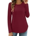 thumbnail image 1 of ManxiVoo Womens Long Sleeve Crew Neck Blouse Casual Fall Top Basic Work Shirt Comfortable Tunic Style With Belted Waist M Size Wine, 1 of 9