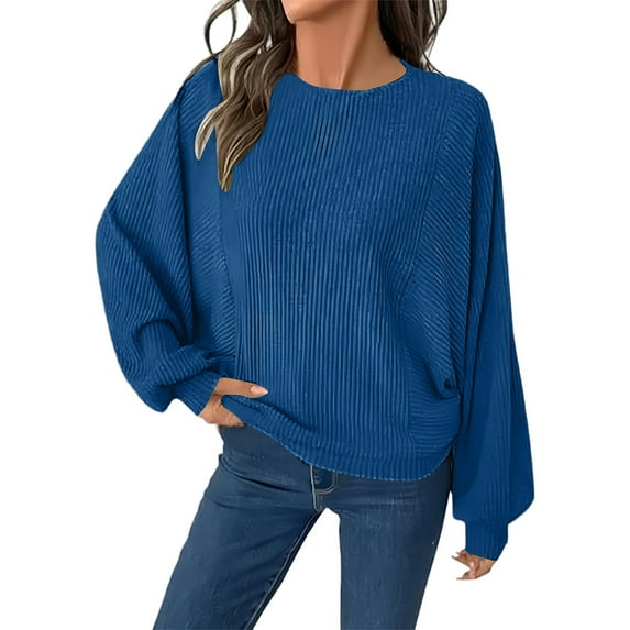 ManxiVoo Womens Long Sleeve Crew Neck Loose Fit T Shirt Solid Color Casual Fall Top Comfortable Everyday Basic Work Wear Essential M Size Dark Blue