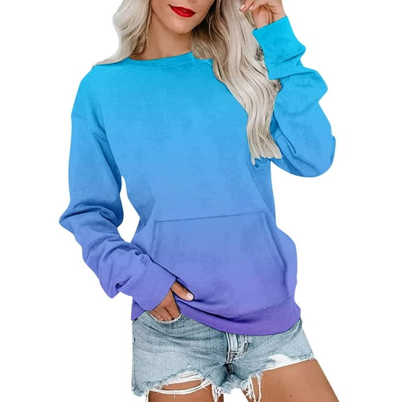 ManxiVoo Womens No Hood Pocket Sweatshirt Cozy Fall Winter Fashion Top with Front Pouch L Size Blue