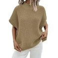 thumbnail image 1 of ManxiVoo Womens Oversized Batwing Short Sleeve Mock Neck Knit Pullover Vest Casual Tops L Size Khaki, 1 of 6