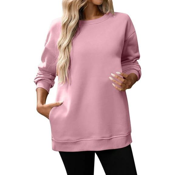 ManxiVoo Womens Soft Comfy Crewneck Sweatshirt Long Sleeve Loose Fit Pullover Top for Everyday Casual Wear M Size Pink