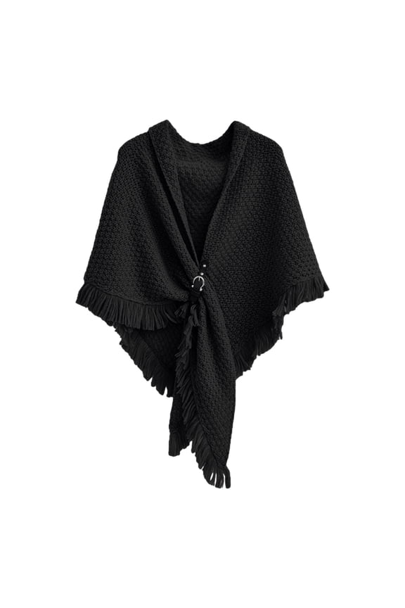 Womens Solid Color Triangle Shawl Wrap Windproof Warm Cloak Cardigan Lightweight Versatile Autumn Spring Black