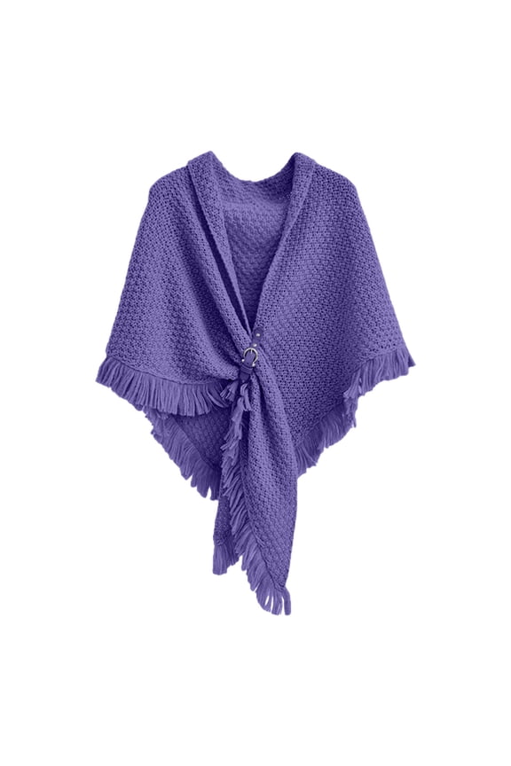 Womens Solid Color Triangle Shawl Wrap Windproof Warm Cloak Cardigan Lightweight Versatile Autumn Spring Purple