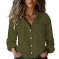 thumbnail image 1 of ManxiVoo Womens Spring Summer Long Sleeve Shirt Breathable Loose Fit Top for Casual and Office Wear M Size Green, 1 of 9