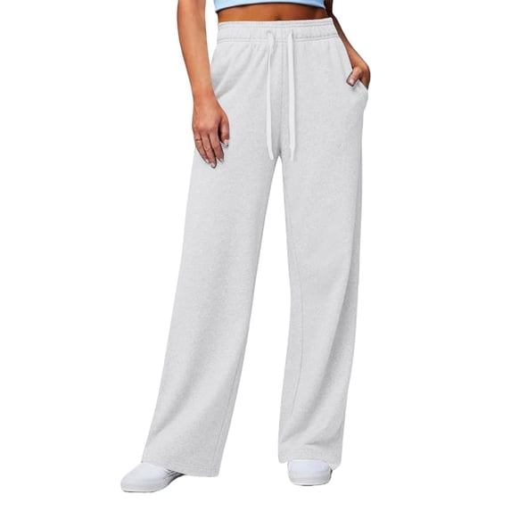 ManxiVoo Womens Straight Leg Casual Pants Elastic Waist Loose Fit Lounge Pants with Side Pockets for Daily Wear and Light Exercise M Size White