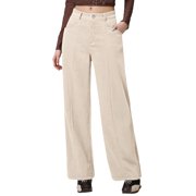 ManxiVoo Womens Straight Leg Corduroy Pants In A Wide Relaxed Fit For Autumn And Winter Casual Style Featuring Practical Pockets And A Long Silhouette M Size Beige