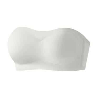 ManxiVoo Womens Strapless Bandeau Bra Seamless Design Convertible Back Support Wirefree Comfort Fit for Summer Dresses L Size White