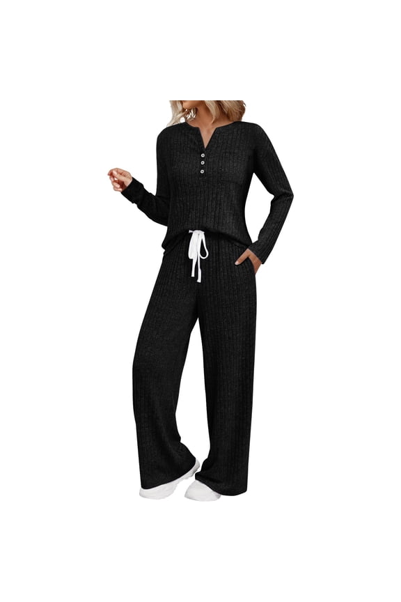 Womens Two Piece Lounge Set Soft Knit Turtleneck Sweater with Pockets Comfortable Matching Outfits for Fall Season XXL Size Black